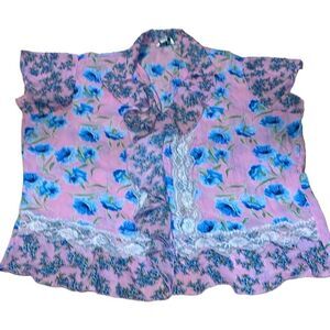 Coquette Blouse, Robbie Bee Floral Top, blue, pink, 16W